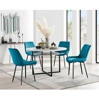 Adley Grey Concrete Effect Storage Dining Table & 4 Pesaro Black Leg Chairs Set