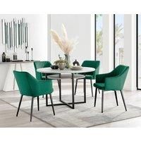 Adley Grey Concrete Effect Round Dining Table & 4 Calla Black Leg Velvet Chairs