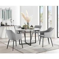 Adley Grey Concrete Effect Round Dining Table & 4 Calla Black Leg Velvet Chairs