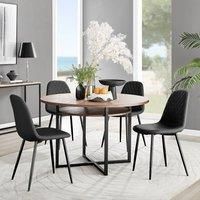 Furniture Box Adley Brown Wood Storage Dining Table and 4 Black Corona Black Leg Chairs