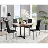 Furniture Box Adley Brown Wood Storage Dining Table and 4 Black Milan Chrome Leg Chairs