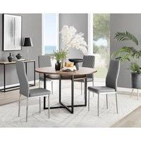 Furniture Box Adley Brown Wood Storage Dining Table and 4 Grey Milan Chrome Leg Chairs