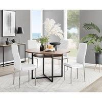 Furniture Box Adley Brown Wood Storage Dining Table and 4 White Milan Chrome Leg Chairs