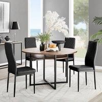 Furniture Box Adley Brown Wood Storage Dining Table and 4 Black Milan Black Leg Chairs
