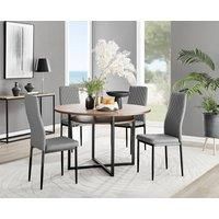 Furniture Box Adley Brown Wood Storage Dining Table and 4 Grey Milan Black Leg Chairs