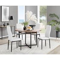 Furniture Box Adley Brown Wood Storage Dining Table and 4 White Milan Black Leg Chairs