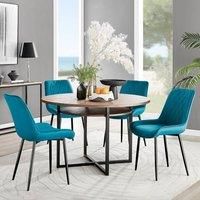 Furniture Box Adley Brown Wood Storage Dining Table and 4 Blue Pesaro Black Leg Chairs