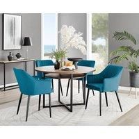 FurnitureboxUK Adley Brown Wood Storage Dining Table & 4 Calla Black Leg Chairs in Blue