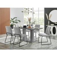 FurnitureboxUK Imperia High Gloss Grey Dining Table & 6 Halleyy Chairs in Light Grey