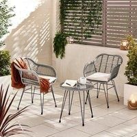 Furniturebox Belize Grey Outdoor PE Rattan 2 Seat Garden Bistro Table & Chairs