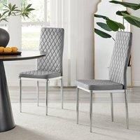 Furniture Box 4X Milan Kitchen Dining Chair Grey Velvet Silver Legs