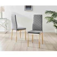 Set of 4 Milan High Back Soft Touch Diamond Pattern Velvet Dining Chairs With Gold Chrome Metal Legs