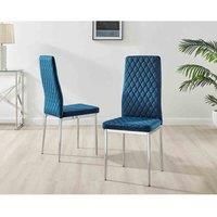 Set of 4 Milan High Back Soft Touch Diamond Pattern Velvet Dining Chairs With Silver Chrome Metal Legs