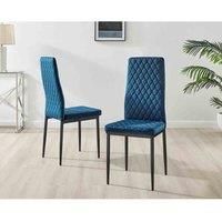 Set of 4 Milan High Back Soft Touch Diamond Pattern Velvet Dining Chairs With Black Powder Coated Metal Legs