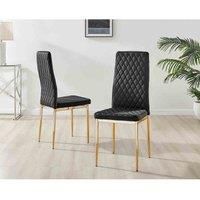 Set of 4 Milan High Back Soft Touch Diamond Pattern Velvet Dining Chairs With Gold Chrome Metal Legs