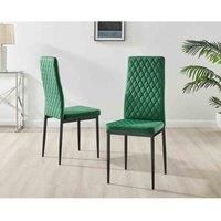 Set of 6 Milan High Back Soft Touch Diamond Pattern Velvet Dining Chairs With Black Powder Coated Metal Legs