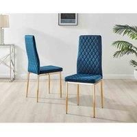 Set of 6 Milan High Back Soft Touch Diamond Pattern Velvet Dining Chairs With Gold Chrome Metal Legs