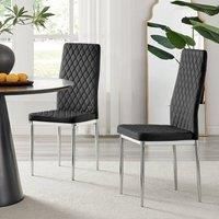 Furniturebox Set of 4 / 6 MILAN Velvet Hatched Chrome Metal Padded Dining Chairs