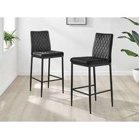 Furniturebox UK Set of 2 Milan Soft Velvet Bar Stools With Black Metal Legs