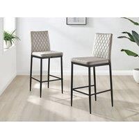 Set of 2 Milan Soft Touch Hatched Velvet Padded Bar Stools With Black Metal Legs