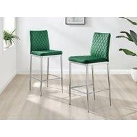 Furniture Box 2X Milan Kitchen Bar Stools Green Velvet Silver Legs