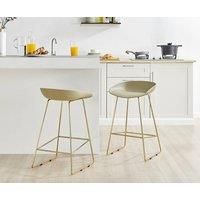Set of 2 Harper Scandinavian Inspired Molded Plastic Bar Stools With Gold Metal Legs