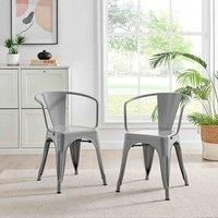 Set of 2 Colton Industrial Steel Stackable Tolix Style Dining Chairs with Arms