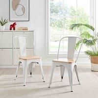 Set of 2 Colton Industrial Steel Stackable Tolix Style Dining Chairs With Pine Seats