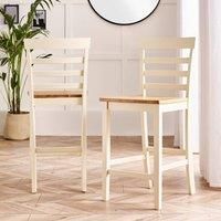 Set of 2 Rye Solid Wood Bar Stools In Cream With Oak Colour Seat