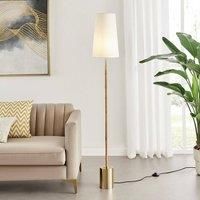 Astrid Floor Lamp White Shade with Rattan Brass Base