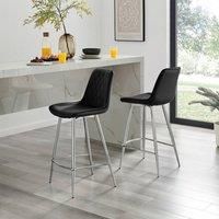 Pesaro Modern Ergonomic Velvet Upholstered Silver Metal Leg Bar Chair Set of 2