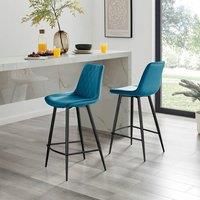 FurnitureboxUK Pesaro Set of 2 Velvet Black Legs Bar Chair in Blue