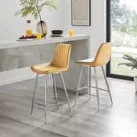 FurnitureboxUK Pesaro Set of 2 Velvet Silver Legs Bar Chair in Mustard