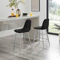 FurnitureboxUK Corona Set of 2 Bar Stools - Faux Leather Bar Chair With Silver Legs - Kitchen Island Stool in Black