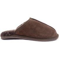SNUGRUGS Men's Sheepskin Open Back Mule Slippers with Rubber Sole in Brown | Size: 6
