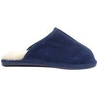 SNUGRUGS Men's Sheepskin Open Back Mule Slippers with Rubber Sole in Navy | Size: 11