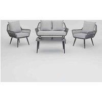 4 Piece Grey Garden Furniture Set Wicker Rope Style Chairs Coffee Table
