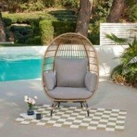 Home Detail Outdoor Rattan Egg Chair Garden Furniture, Indoor/Outdoor Garden Egg Chair in Grey or Natural, Rattan Egg Garden Chair with Garden Cover and Garden Cushions (Natural)