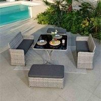 Home Detail Grey Garden Rattan Dining Set, 5 Piece Garden Outdoor Set, Grey Rattan Garden Furniture with Slide-Under Seating, Space Saving Garden Set, Cover Included
