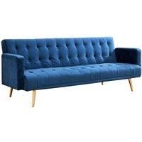 Home Detail Velvet Three Seater Sofa Bed in Grey Pink Blue or Green with Contrast Golden or Rose Gold Finish Legs (Blue Velvet)