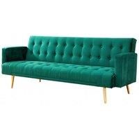 Home Detail Velvet Three Seater Sofa Bed in Grey Pink Blue or Green with Contrast Golden or Rose Gold Finish Legs (Green Velvet)