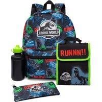 Jurassic World Backpack and Lunch Box Set for Kids | 4 Piece Dominion Movie T-Rex School Rucksack, Lunch Bag, Pencil Case & Water Bottle One Size