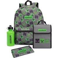 Minecraft Backpack and Lunch Box Set for Kids | 4 Piece Creeper Zombie Enderman Villains School Rucksack, Lunch Bag, Pencil Case, Water Bottle