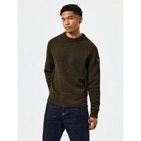 Weekend Offender Zagreb Wool Blend Knitted Crew Knitted Jumper - Khaki