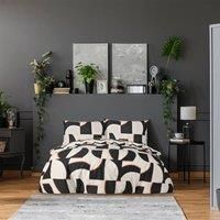 Sleepdown Connected Geometric Black White Multi Reversible Duvet Cover Quilt Bedding Set with Pillowcases Soft Easy Care Bed Linen - King (230cm x 220cm)