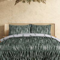 Smart Living Printed Reversible Polycotton Fern Rouched Duvet Cover With Pillowcases in Green | Size: Super King