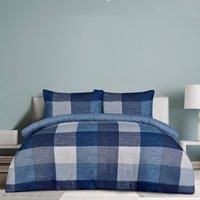 Sleepdown Blue Block Check Reversible Duvet Set, Super Soft Microfiber, All-Season Comfort, Bedding Set with Pillowcase and Fitted Sheet, King Size (230 X 220 CM) Duvet Cover