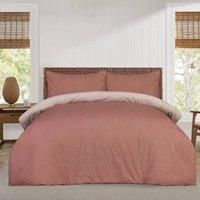 Sleepdown Pinstripe Rust Reversible Duvet Set, Super Soft Microfibre Single Duvet Cover 135 X 200 CM, Button Fastening, 100% Polyester Bedding Set with Pillowcase & Fitted Sheet