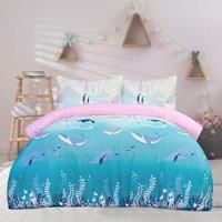 Sleepdown Super Soft Arctic Animals Reversible Duvet Cover Set, Lilac/Blue, Microfibre Ombre Design Duvet Cover with Pillowcase & Fitted Sheet, Double (200 X 200 CM), Bedding Set