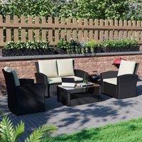 Garden Vida Mylor 4 Seater Rattan Garden Furniture Set Wicker Sofa Table Chairs Outdoor Patio With Cover Black